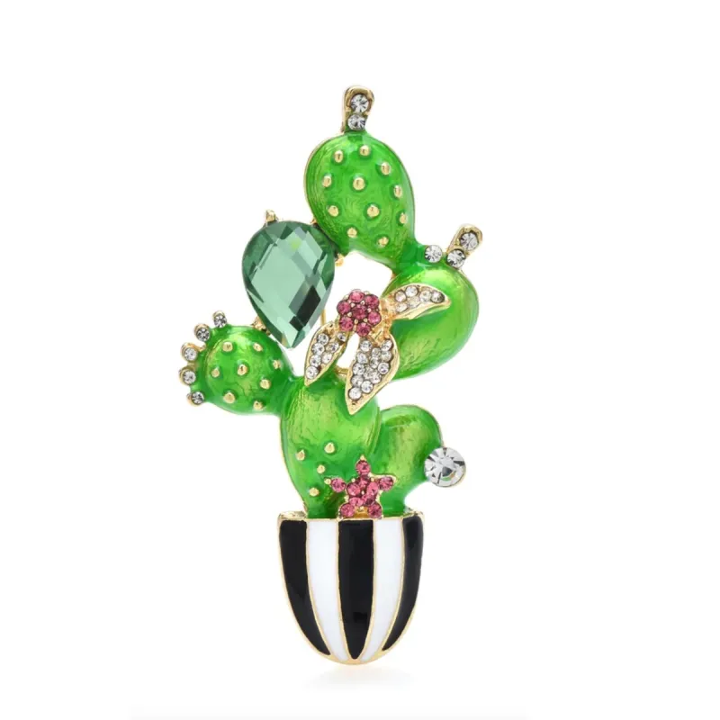 Don't AsK Black & White Potted Green Cactus Brooch Pin made by Zulily