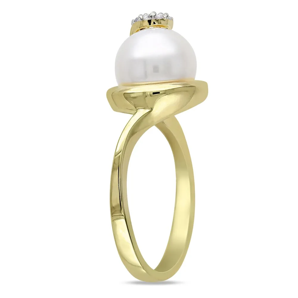 Miadora Gold Over Sterling Silver Freshwater Pearl and Diamond Accent Ring sold by Zulily product image thumbnail 2