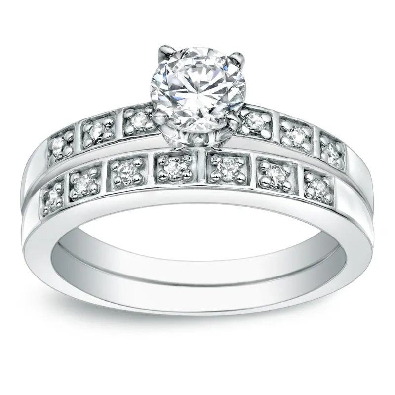 Auriya 1ct TDW Round Diamond Engagement Ring Set Platinum Certified sold by Zulily