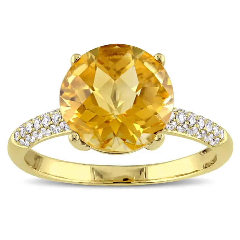 Round Checkered Citrine and 1/5ct TDW Diamond Engagement Ring in 14k Yellow Gold by The Miadora Sign sold by Zulily