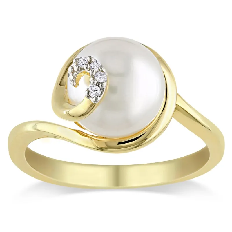 Miadora Gold Over Sterling Silver Freshwater Pearl and Diamond Accent Ring sold by Zulily