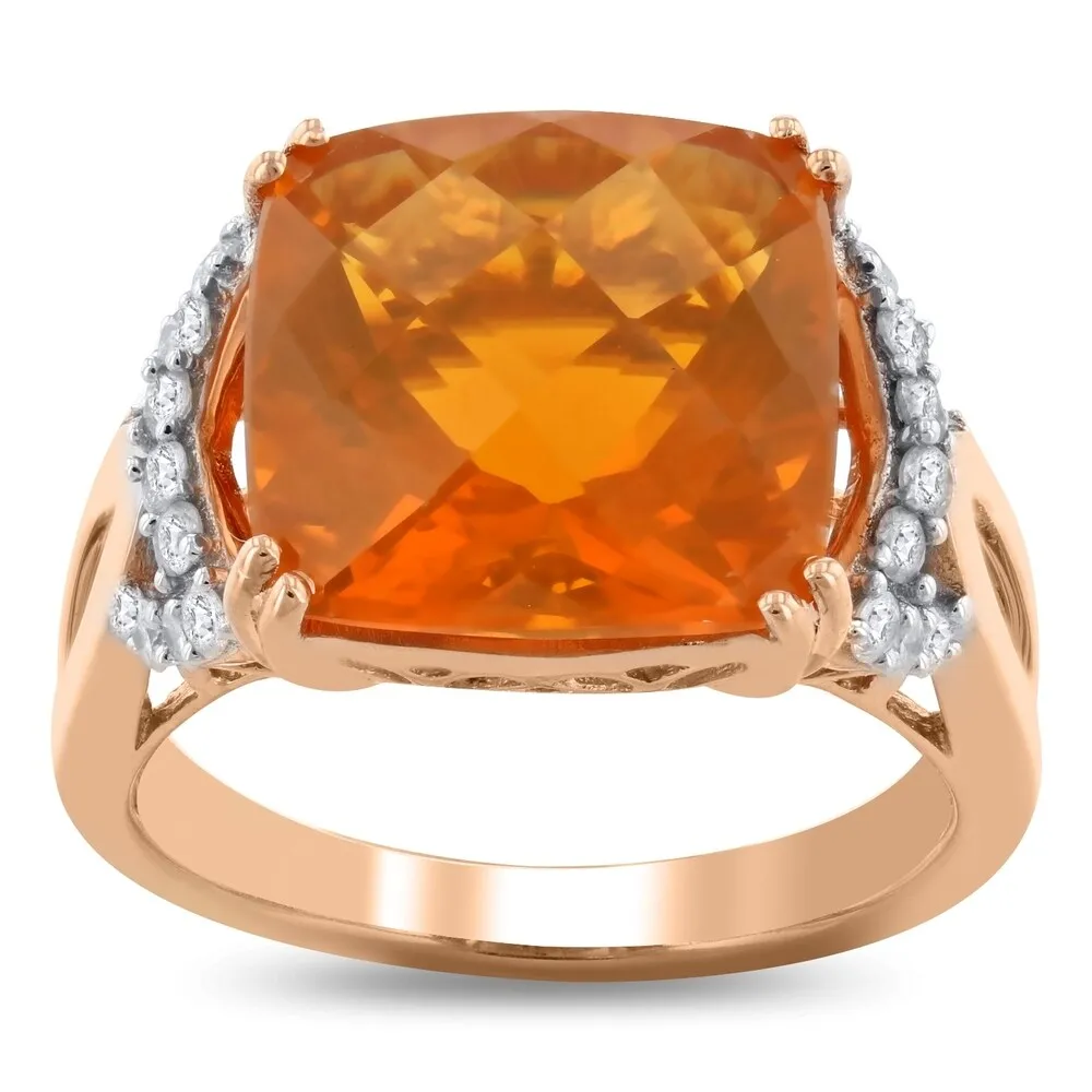 Auriya 14k Rose Gold 5 3/4ct Fire Opal and 1/3ct TDW Diamond Ring sold by Zulily