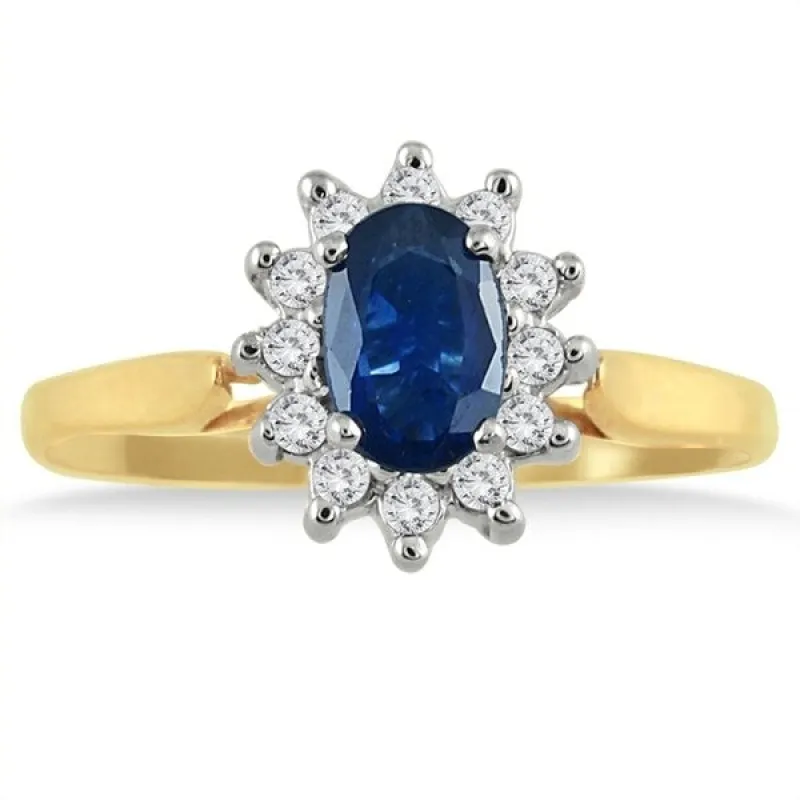 6x4MM Sapphire and Diamond Flower Ring in 10K Gold sold by Zulily
