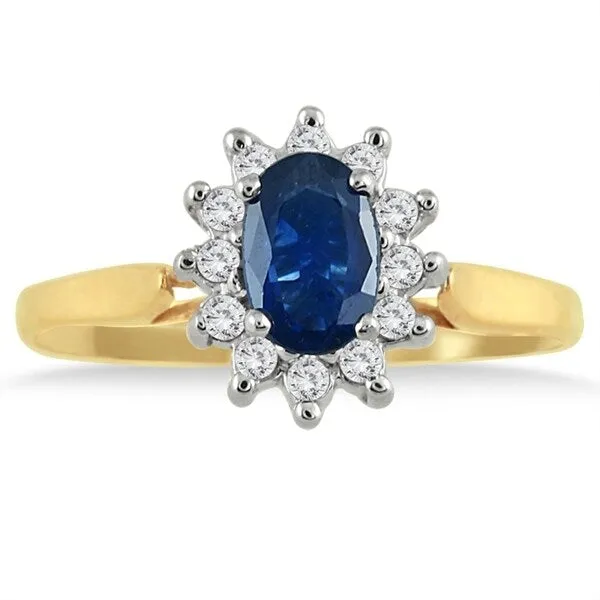 6x4MM Sapphire and Diamond Flower Ring in 10K Gold sold by Zulily
