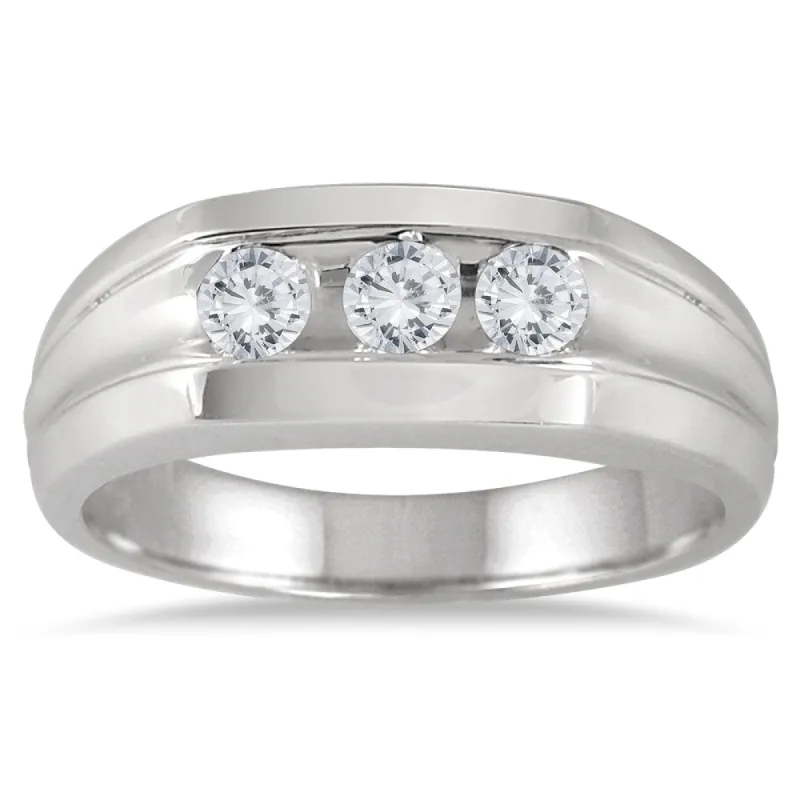 1/2 Carat TW Men's Three Stone Ring in 10K White Gold sold by Zulily