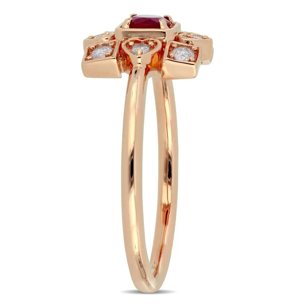 Miadora Signature Collection 10k Rose Gold Ruby and 1/5ct TDW Diamond Clustered Square Halo Artisanal Ring sold by Zulily product image thumbnail 2