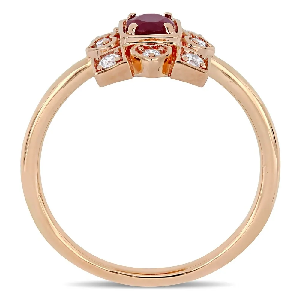 Miadora Signature Collection 10k Rose Gold Ruby and 1/5ct TDW Diamond Clustered Square Halo Artisanal Ring sold by Zulily product image thumbnail 3