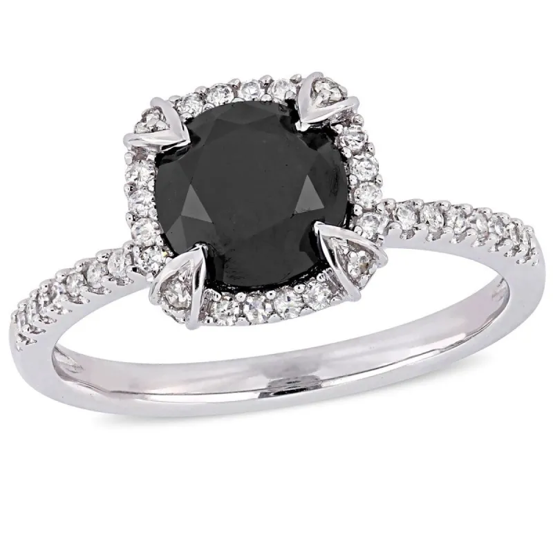 Miadora 10k White Gold 2ct TDW Black and White Diamond Halo Engagement Ring sold by Zulily
