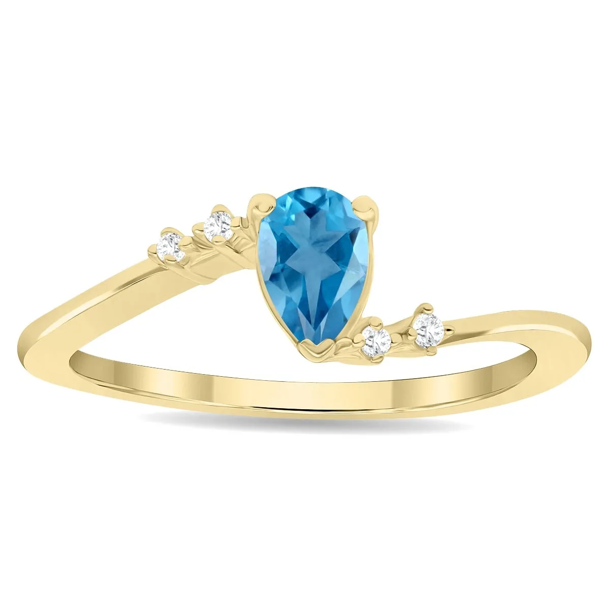 Women's Pear Shaped Blue Topaz and Diamond Wave Ring in 10K Yellow Gold sold by Zulily