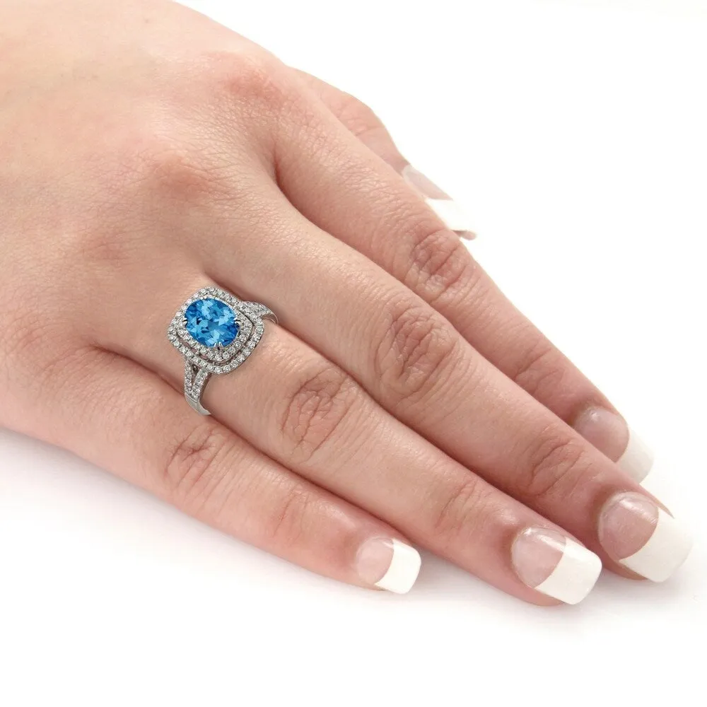 Auriya 2 1/3ct Blue Topaz Oval-cut and Halo Diamond Engagement Ring 5/8ctw 18k Gold sold by Zulily product image thumbnail 5