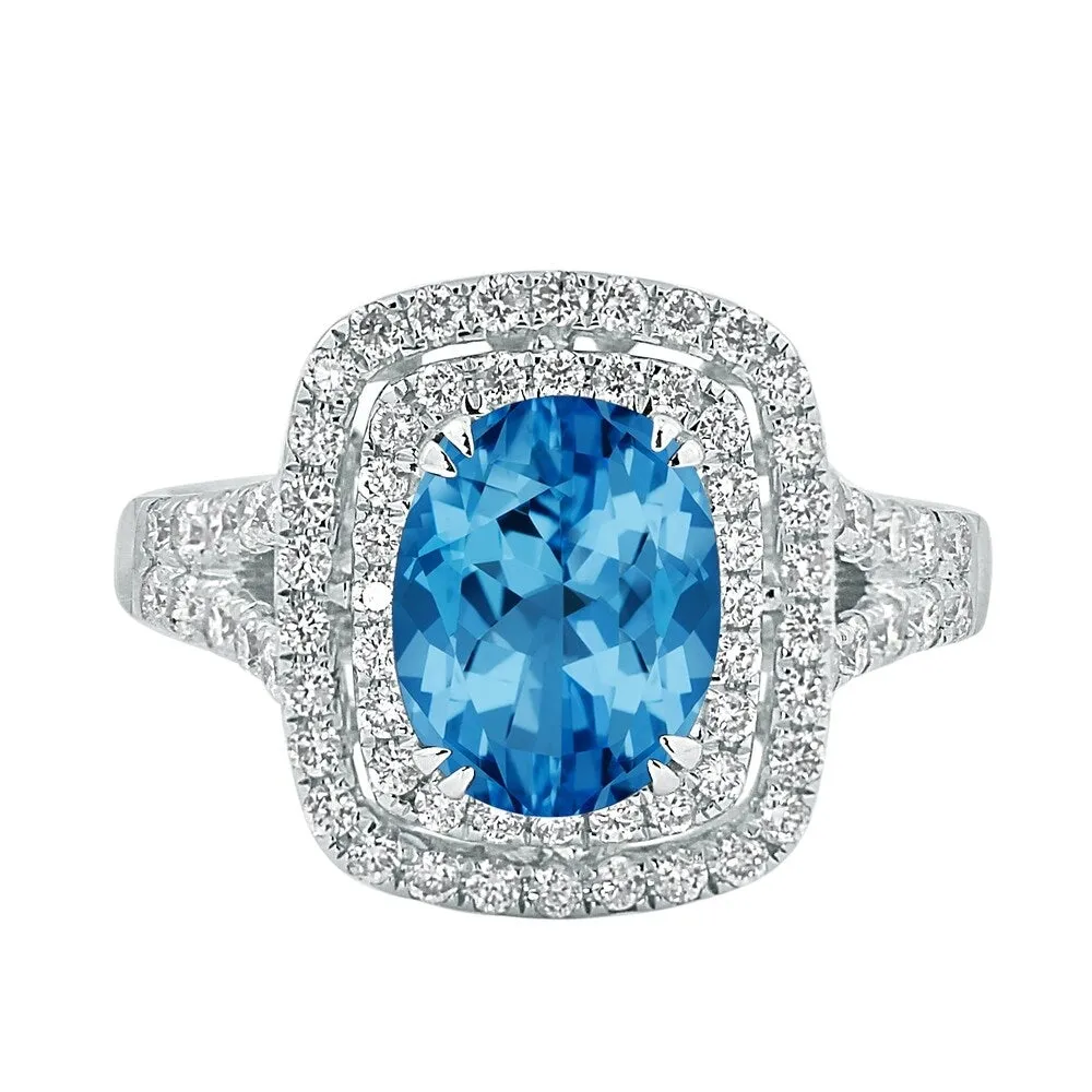 Auriya 2 1/3ct Blue Topaz Oval-cut and Halo Diamond Engagement Ring 5/8ctw 18k Gold sold by Zulily product image thumbnail 2