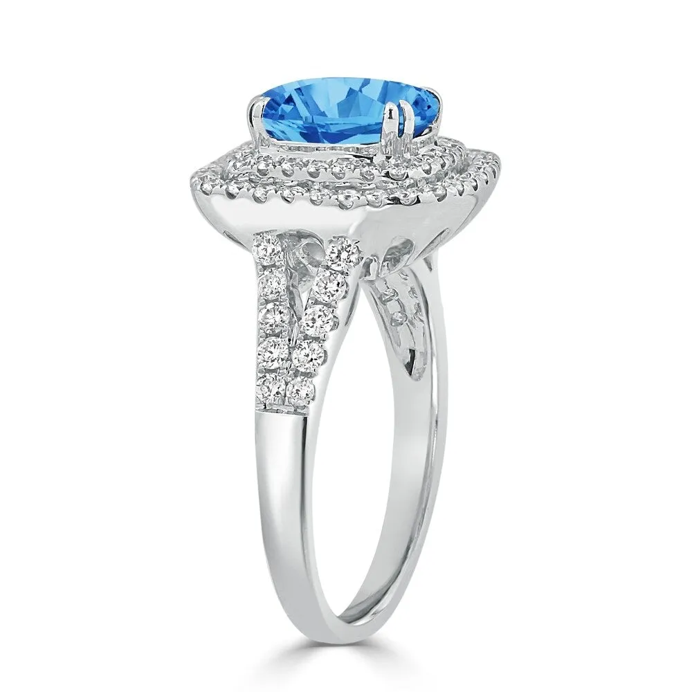 Auriya 2 1/3ct Blue Topaz Oval-cut and Halo Diamond Engagement Ring 5/8ctw 18k Gold sold by Zulily product image thumbnail 3