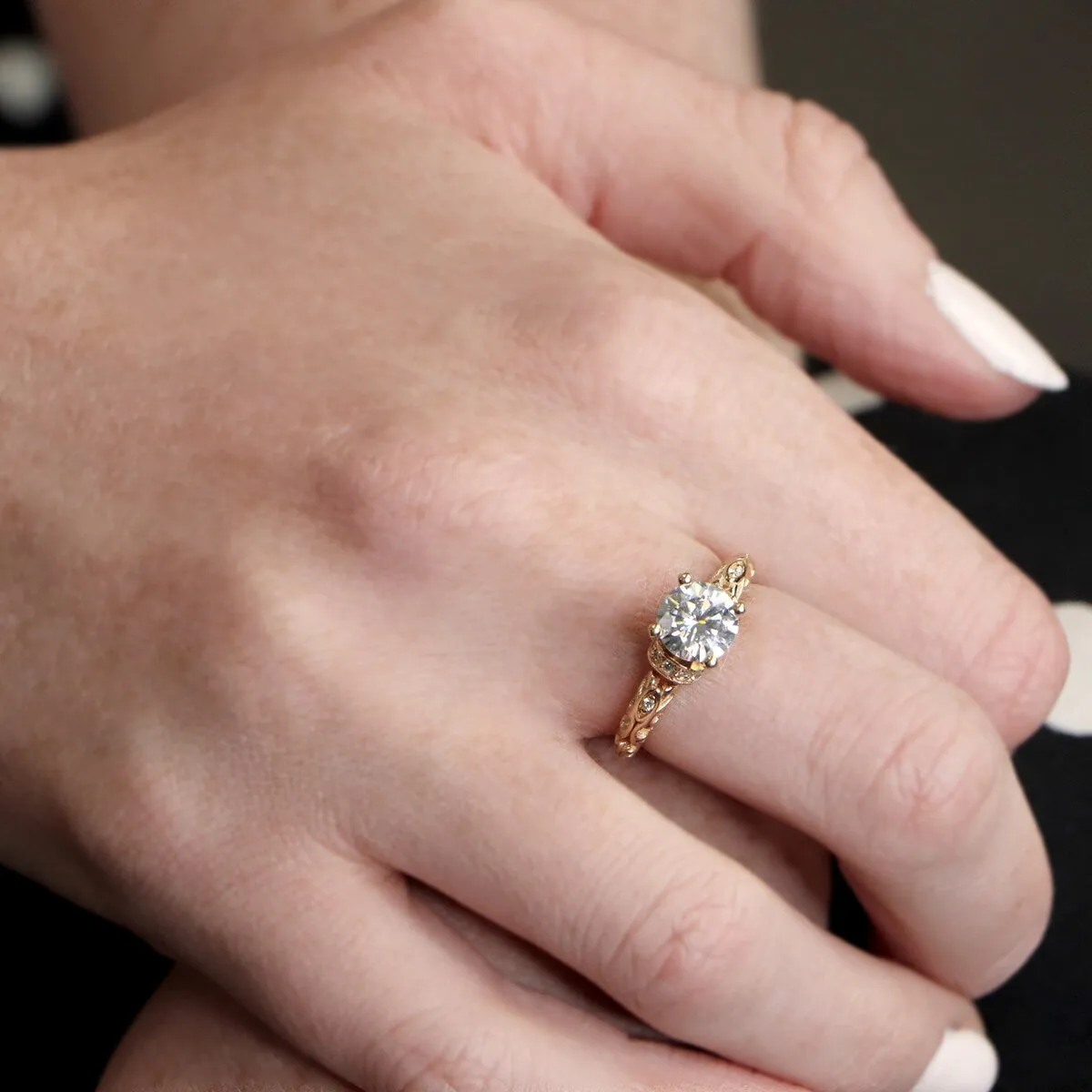 Auriya 14k Gold Vintage 1ct. Moissanite and Diamond Engagement Ring 1/8ctw sold by Zulily product image thumbnail 3