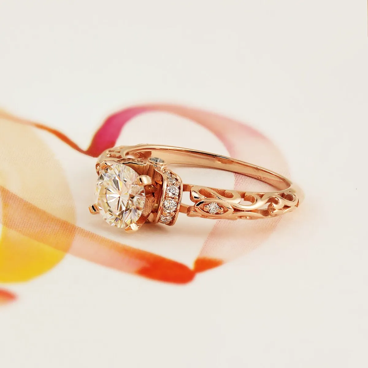 Auriya 14k Gold Vintage 1ct. Moissanite and Diamond Engagement Ring 1/8ctw sold by Zulily product image thumbnail 2