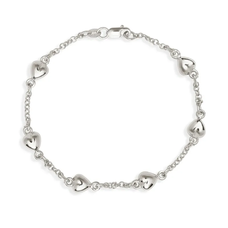 Curata 14k White Gold 10" Rolo Puffed Heart Station Anklet sold by Zulily