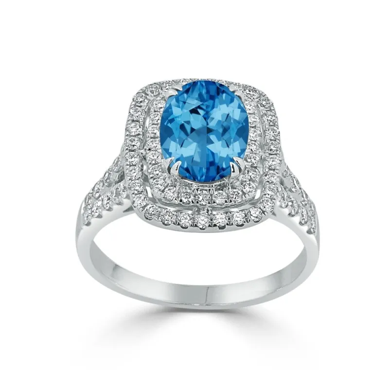 Auriya 2 1/3ct Blue Topaz Oval-cut and Halo Diamond Engagement Ring 5/8ctw 18k Gold sold by Zulily