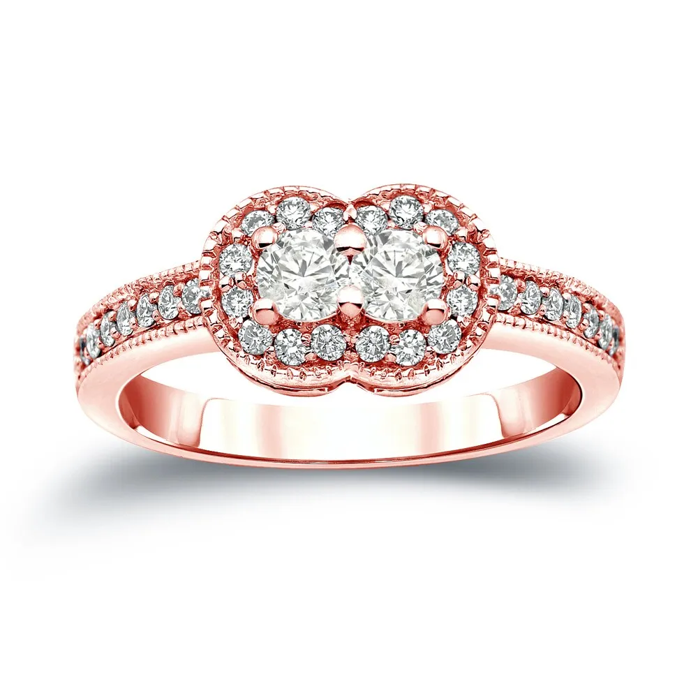 Auriya 14k Gold Vintage 3/4ct TDW 2-Stone Diamond Halo Engagement Ring sold by Zulily product image thumbnail 3