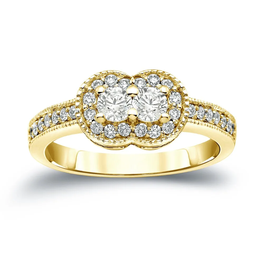 Auriya 14k Gold Vintage 3/4ct TDW 2-Stone Diamond Halo Engagement Ring sold by Zulily