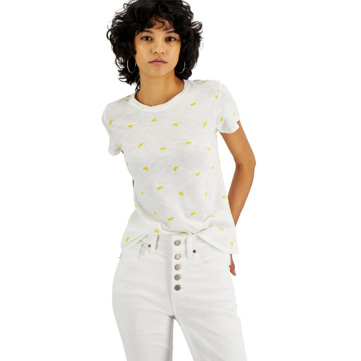 Lucky Brand Women's Embroidered Striped Cotton T-Shirt White sold by Zulily