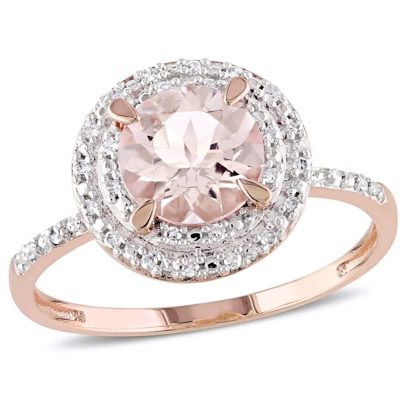Miadora 10k Rose Gold Morganite and 1/10ct TDW Diamond Double Halo Ring sold by Zulily
