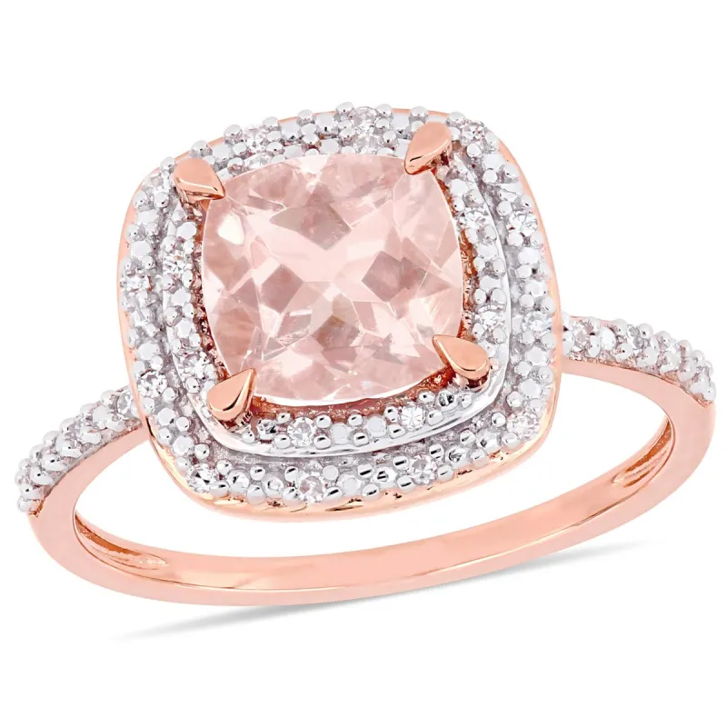 Miadora 14k Rose Gold Cushion-Cut Morganite 1/10ct TDW Diamond Double Halo Ring sold by Zulily