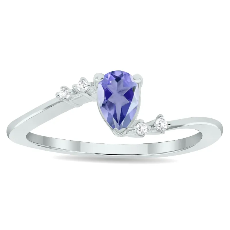 Women's Tanzanite and Diamond Wave Ring in 10K White Gold sold by Zulily