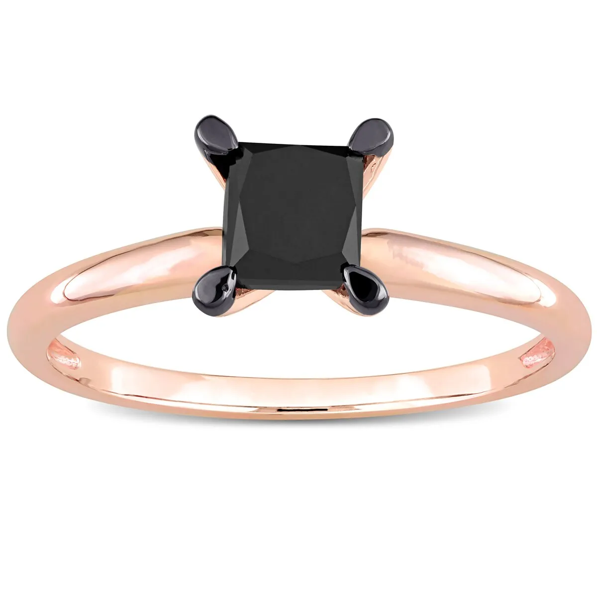 Miadora 1ct TDW Princess-cut Black Diamond Solitaire Engagement Ring in 14k Rose Gold sold by Zulily product image thumbnail 3