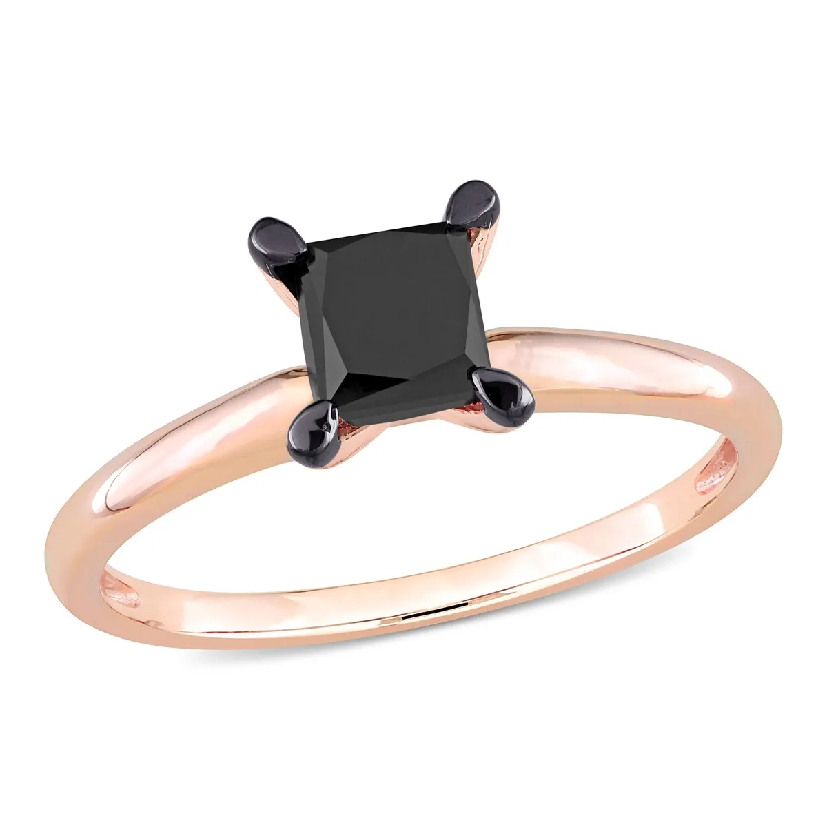 Miadora 1ct TDW Princess-cut Black Diamond Solitaire Engagement Ring in 14k Rose Gold sold by Zulily product image thumbnail 2