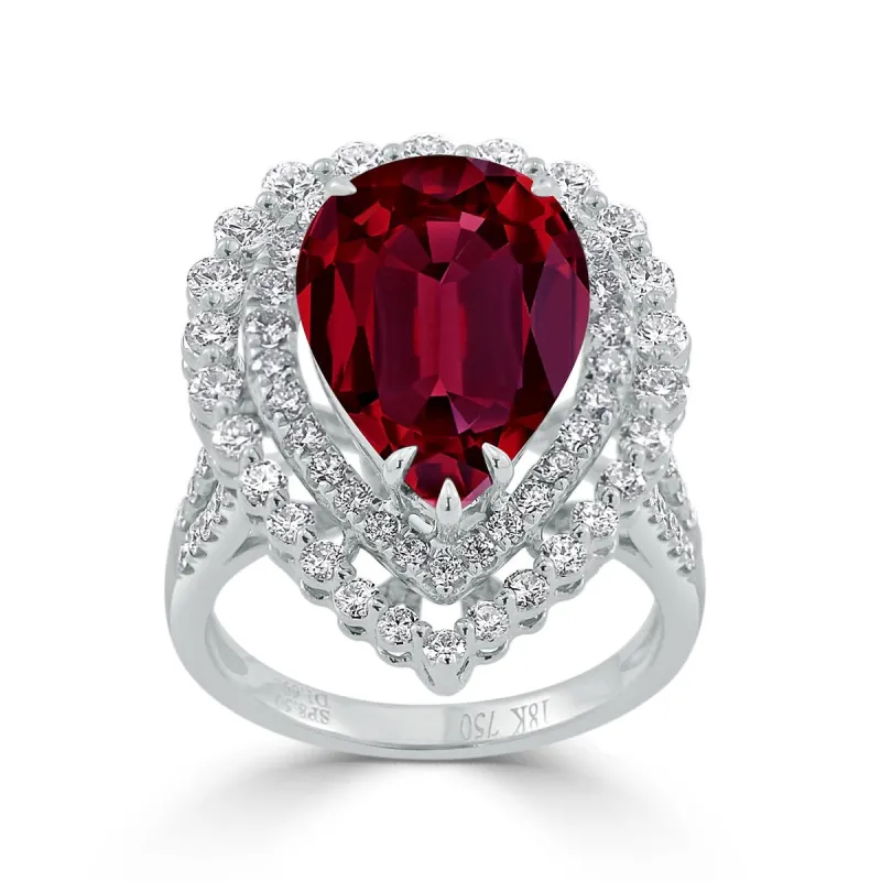 Auriya 9 5/8ct Pear-cut Red Ruby and Halo Diamond Ring 1 5/8cttw 18K Gold sold by Zulily
