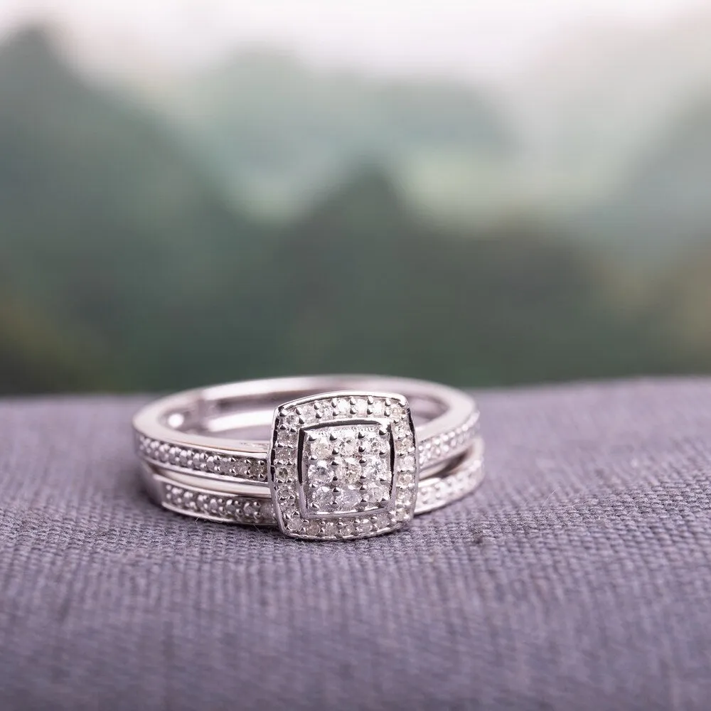 Miadora Sterling Silver 1/4ct TDW Diamond Halo Cluster Bridal Ring Set sold by Zulily