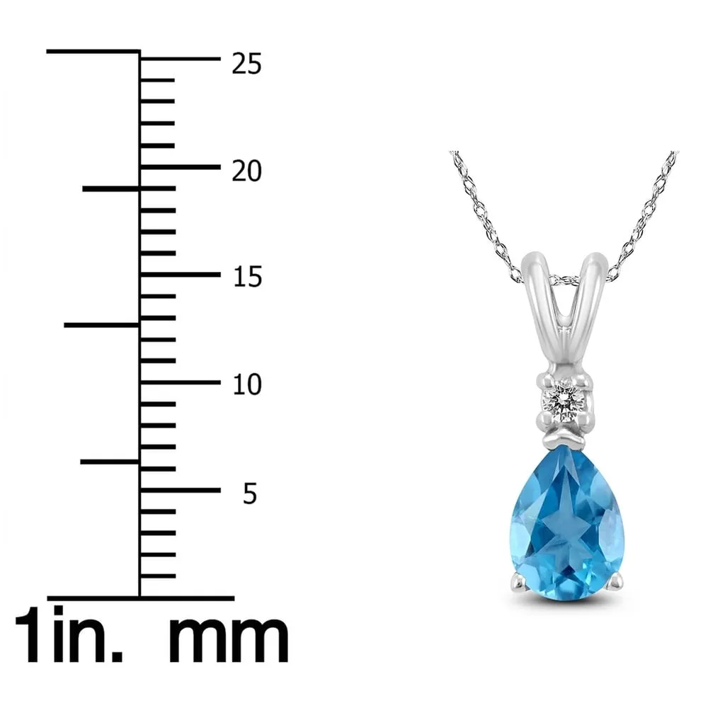 14K White Gold 8x6MM Pear Blue Topaz and Diamond Pendant sold by Zulily product image thumbnail 3