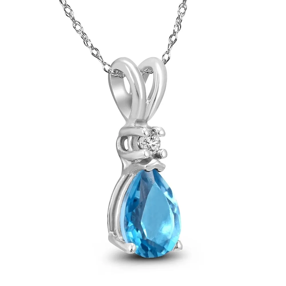 14K White Gold 8x6MM Pear Blue Topaz and Diamond Pendant sold by Zulily product image thumbnail 2