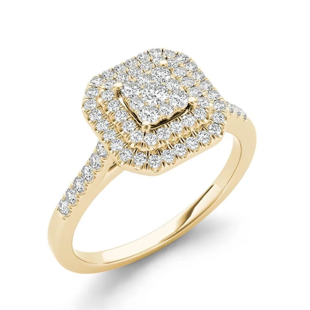 De Couer 10k Yellow Gold 1/3ct TDW Diamond Double Halo Engagement Ring sold by Zulily
