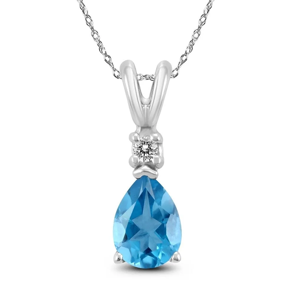 14K White Gold 8x6MM Pear Blue Topaz and Diamond Pendant sold by Zulily