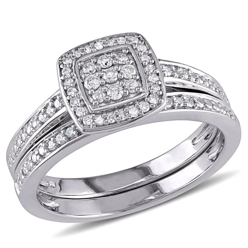 Miadora Sterling Silver 1/4ct TDW Diamond Halo Cluster Bridal Ring Set sold by Zulily product image thumbnail 2
