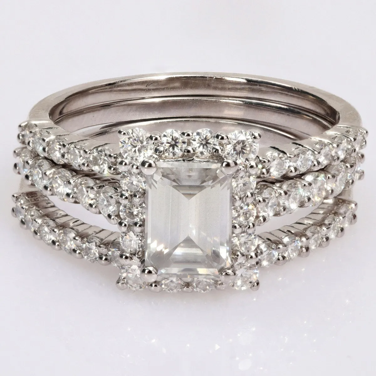 Miadora 2 1/10ct DEW Octagon-cut Moissanite Halo Bridal Ring Set in Sterling Silver sold by Zulily product image thumbnail 2