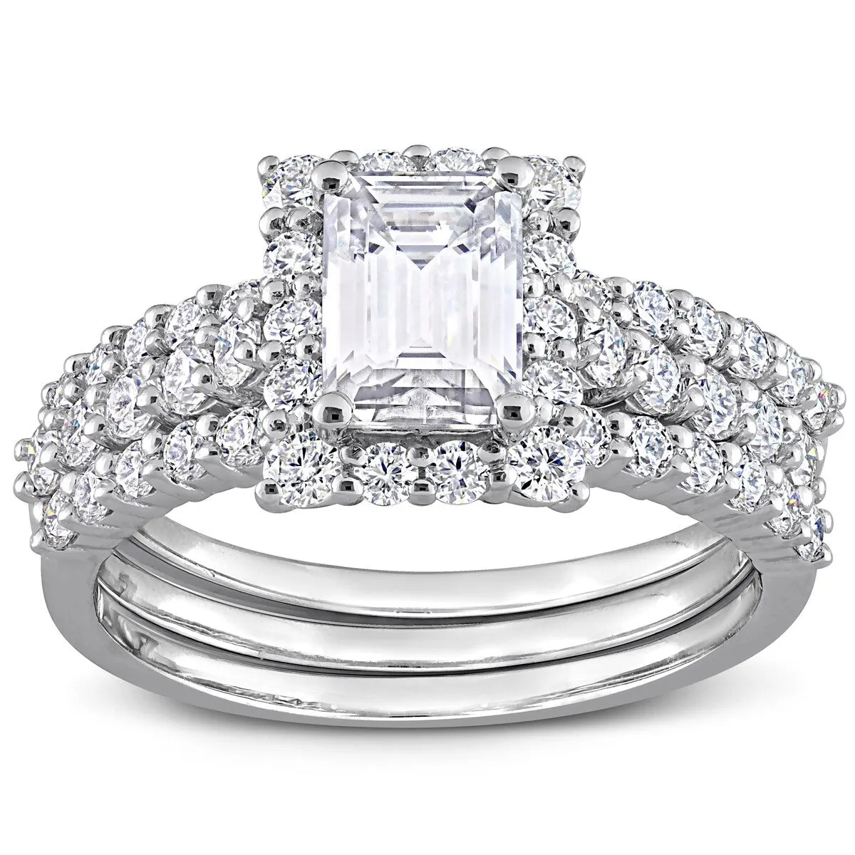 Miadora 2 1/10ct DEW Octagon-cut Moissanite Halo Bridal Ring Set in Sterling Silver sold by Zulily product image thumbnail 3