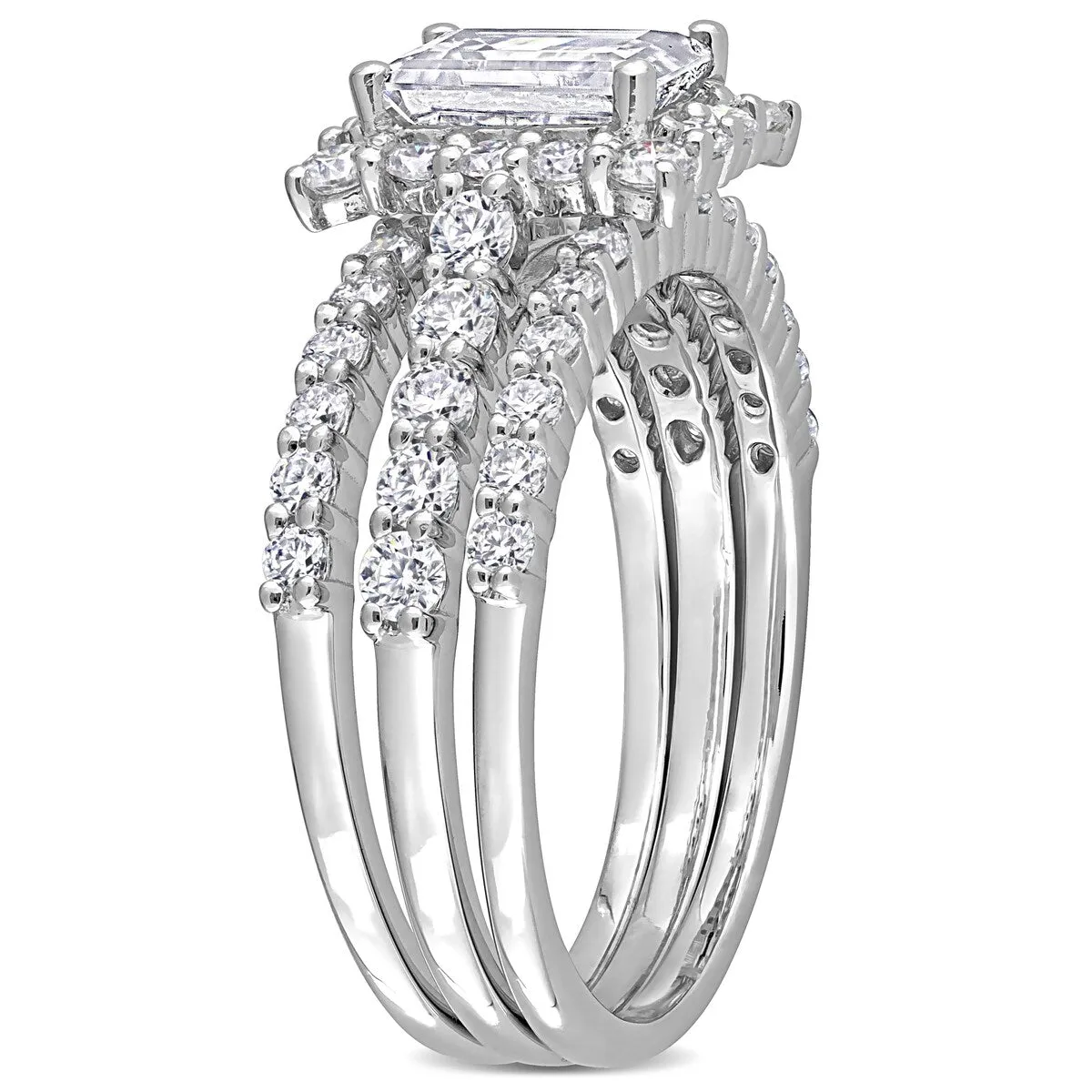 Miadora 2 1/10ct DEW Octagon-cut Moissanite Halo Bridal Ring Set in Sterling Silver sold by Zulily product image thumbnail 4