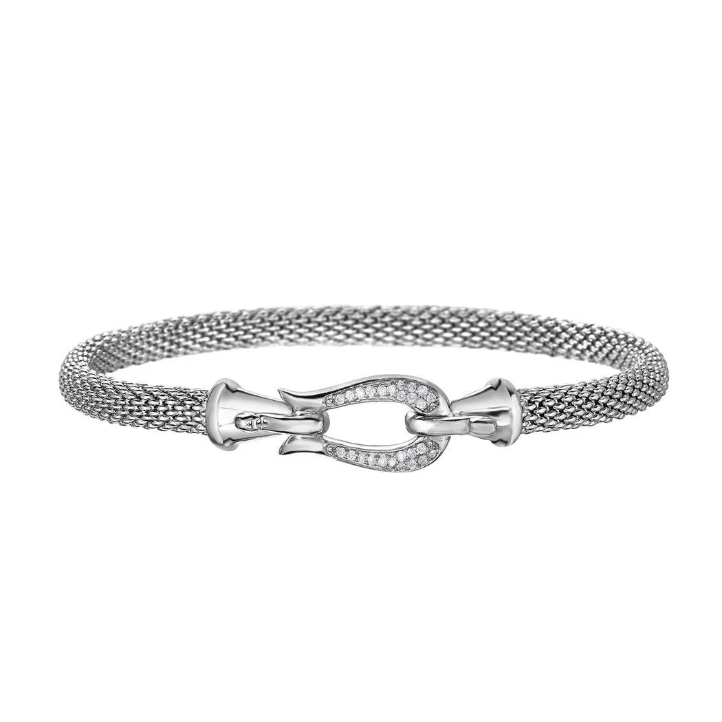 Curata 925 Sterling Silver 7.25" Genuine Diamond Horseshoe Popcorn Hook Bracelet sold by Zulily