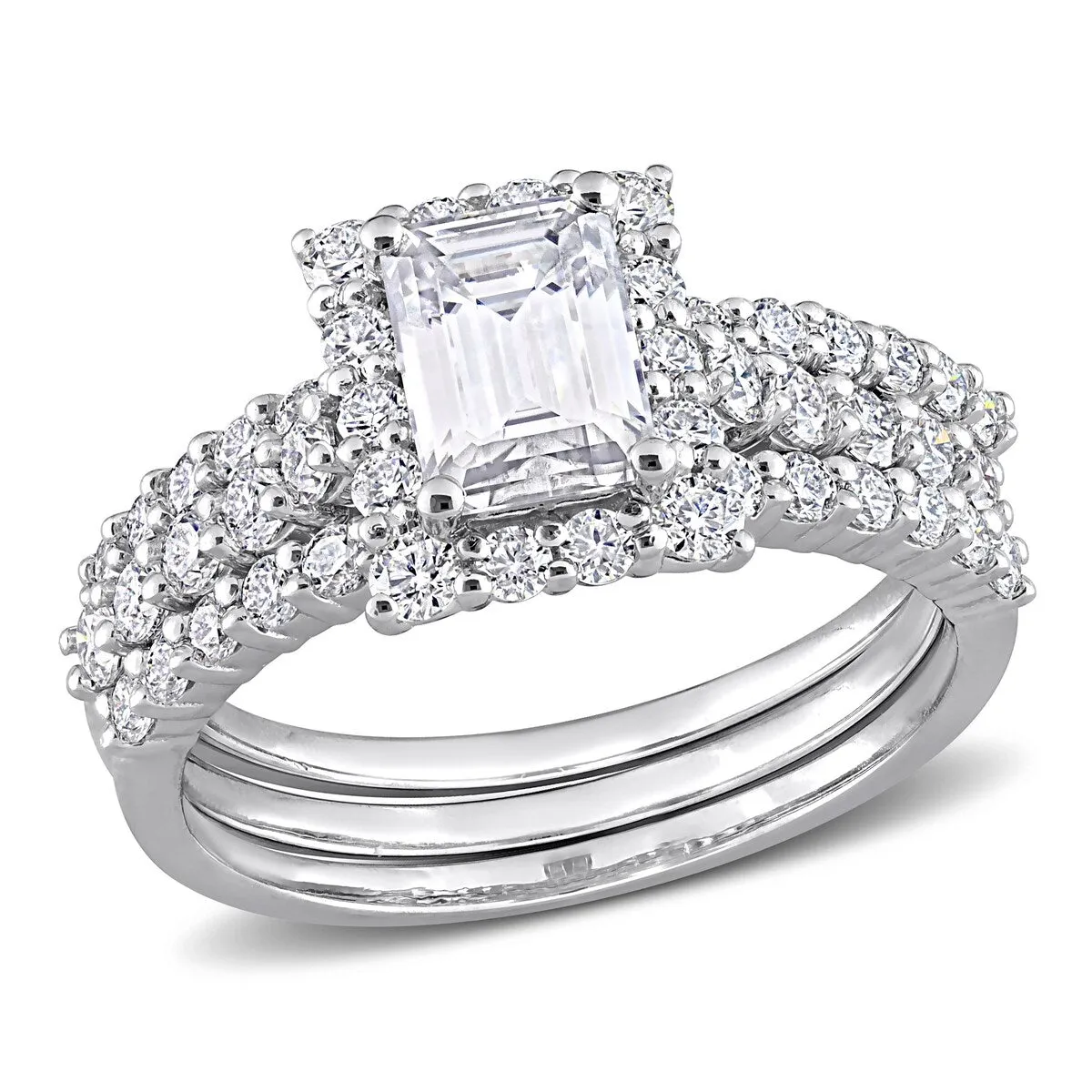 Miadora 2 1/10ct DEW Octagon-cut Moissanite Halo Bridal Ring Set in Sterling Silver sold by Zulily