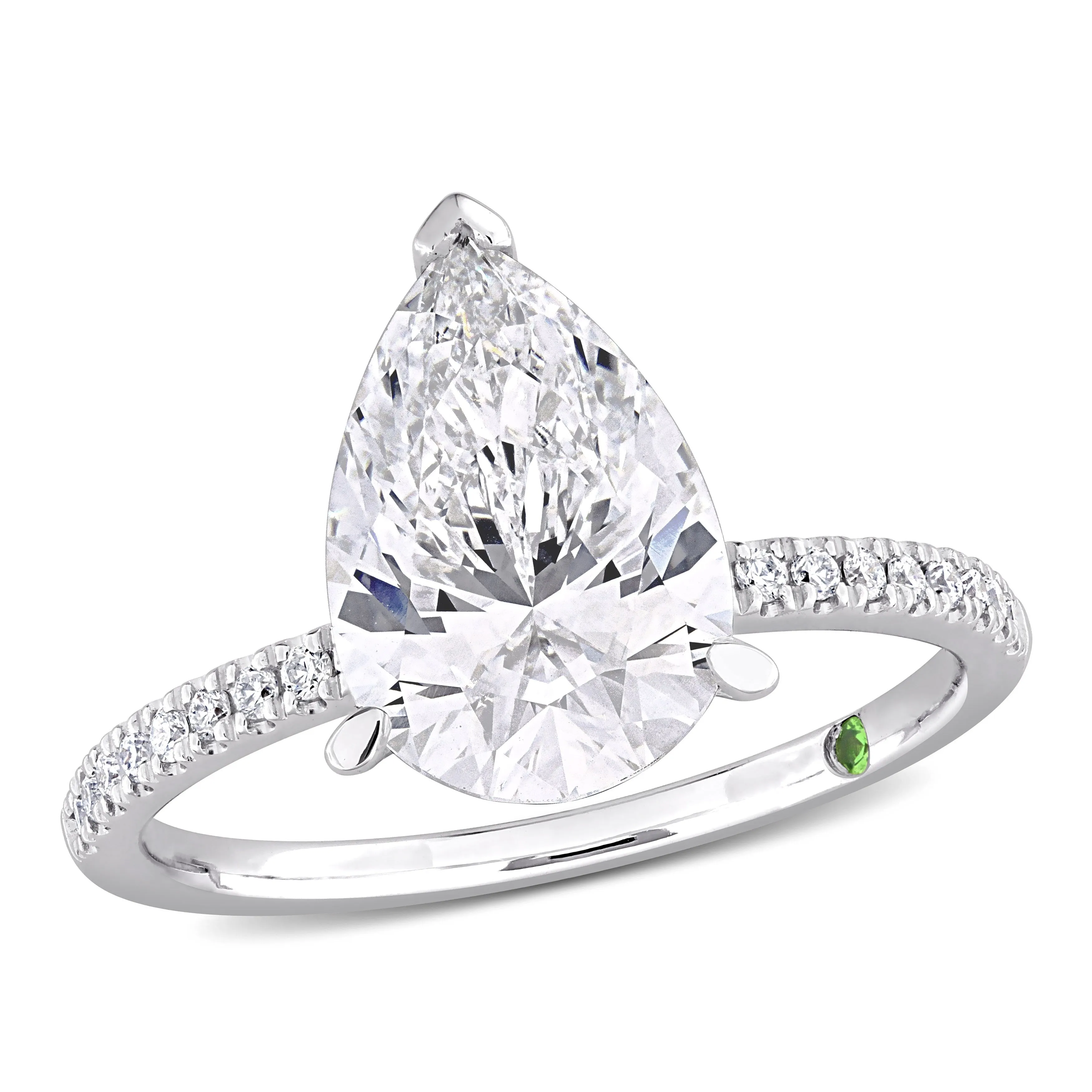Created Forever 3 1/6ct TDW Lab-Grown Pear Diamond and Tsavorite Accent Ring in 14k White Gold sold by Zulily