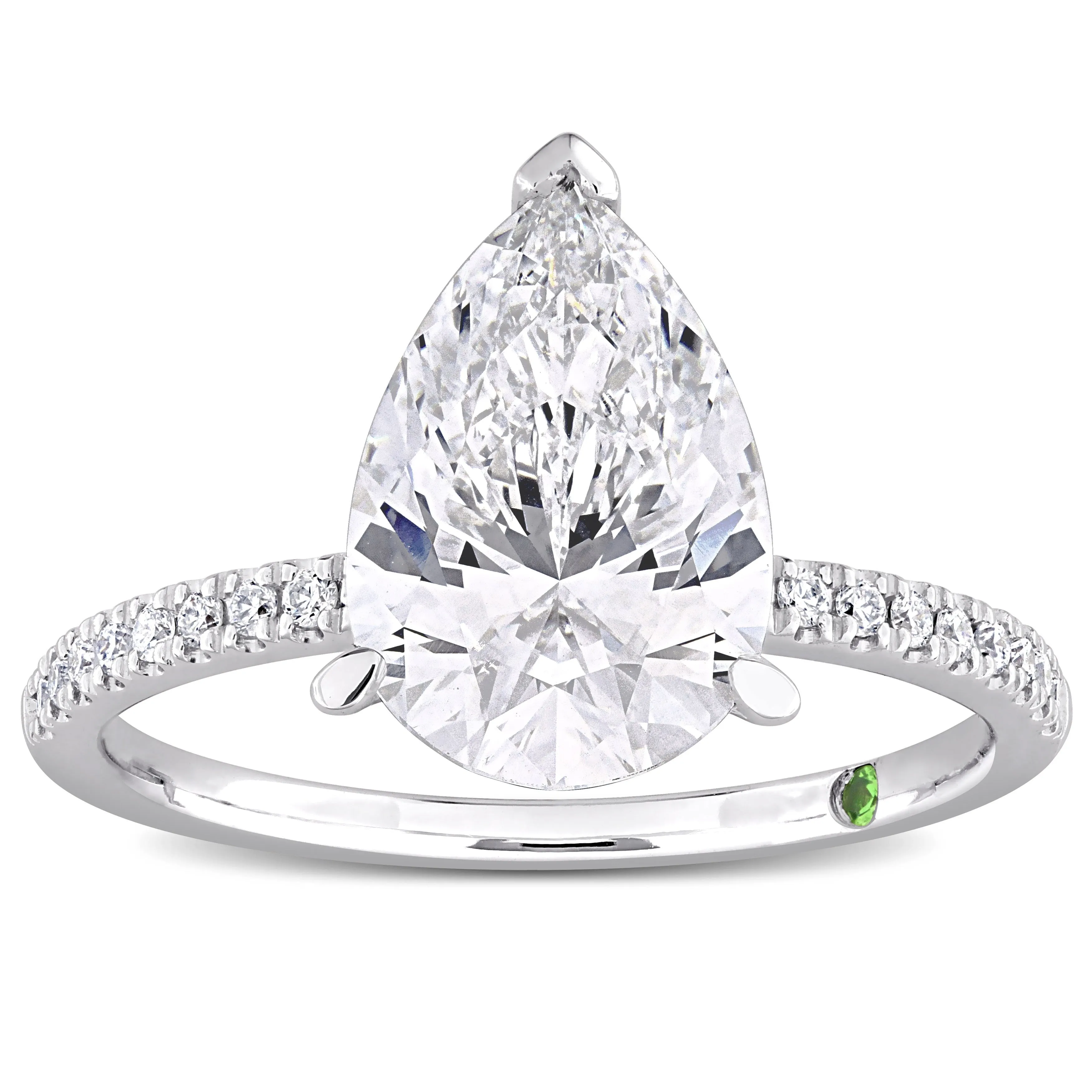 Created Forever 3 1/6ct TDW Lab-Grown Pear Diamond and Tsavorite Accent Ring in 14k White Gold sold by Zulily product image thumbnail 2