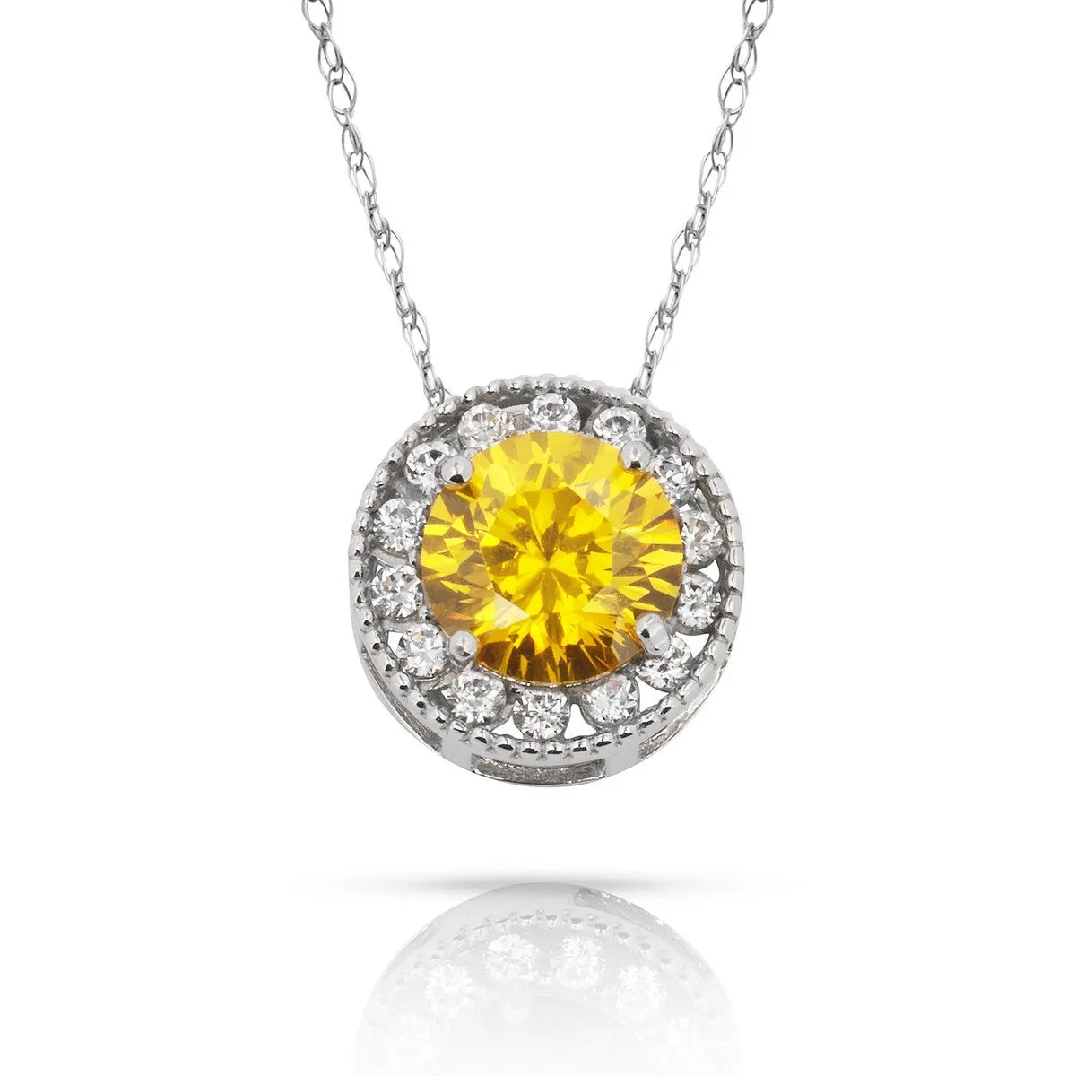 Curata 14k White Gold 18" Birthstone Round Cubic Zirconia Halo Floating Pendant Necklace sold by Zulily product image thumbnail 3