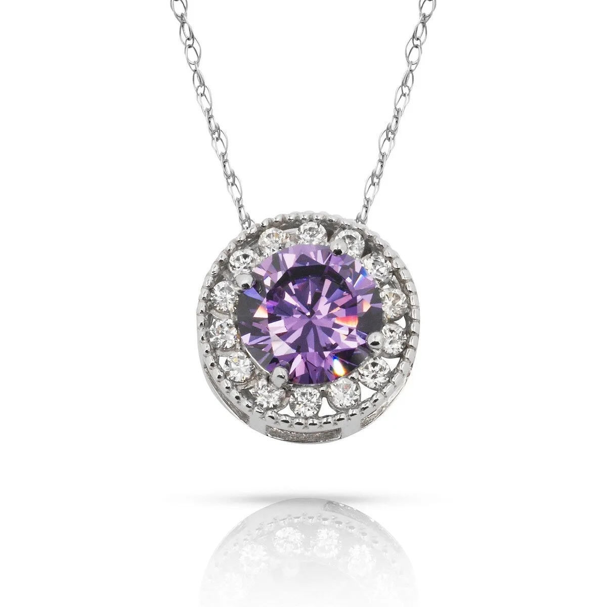 Curata 14k White Gold 18" Birthstone Round Cubic Zirconia Halo Floating Pendant Necklace sold by Zulily product image thumbnail 5