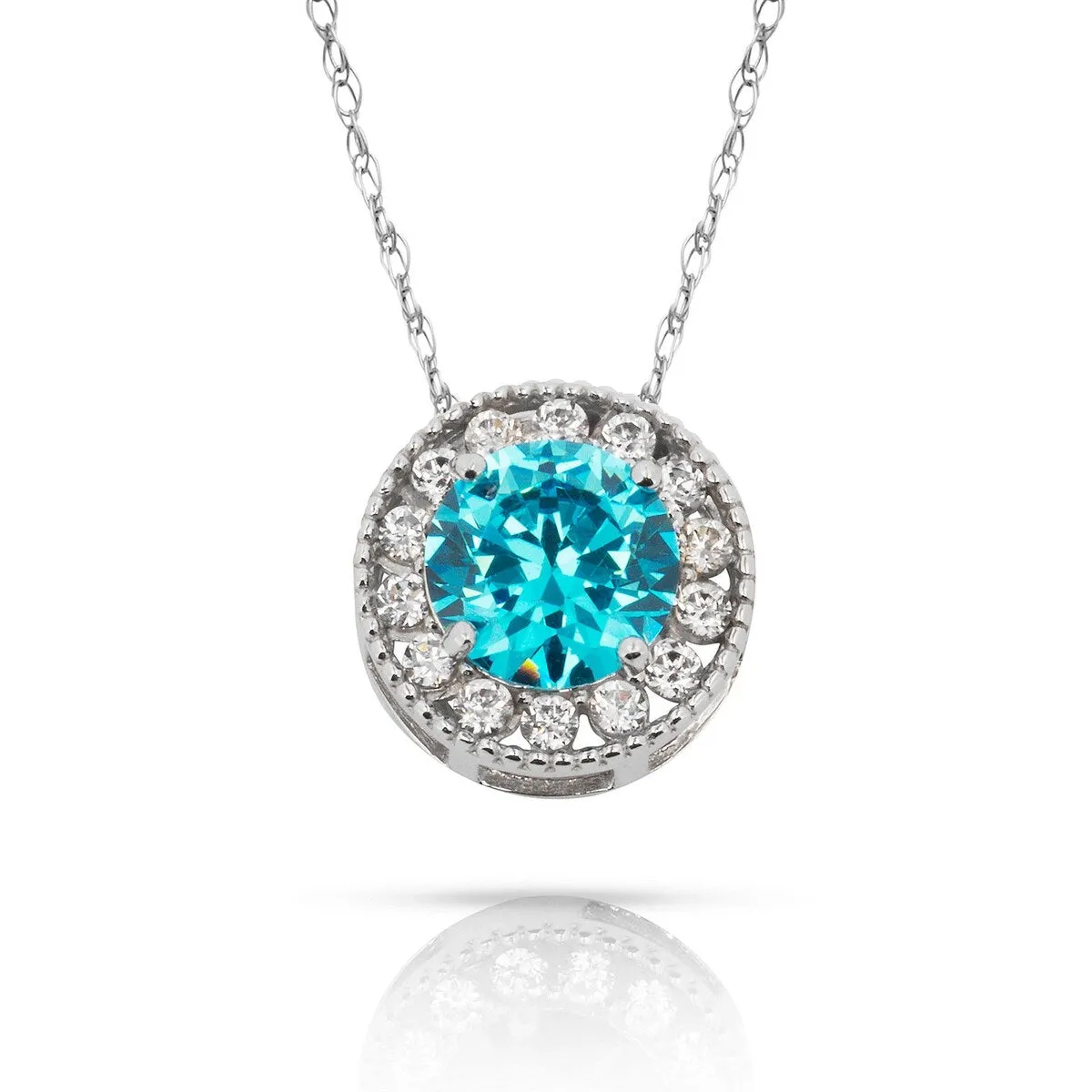Curata 14k White Gold 18" Birthstone Round Cubic Zirconia Halo Floating Pendant Necklace sold by Zulily product image thumbnail 4