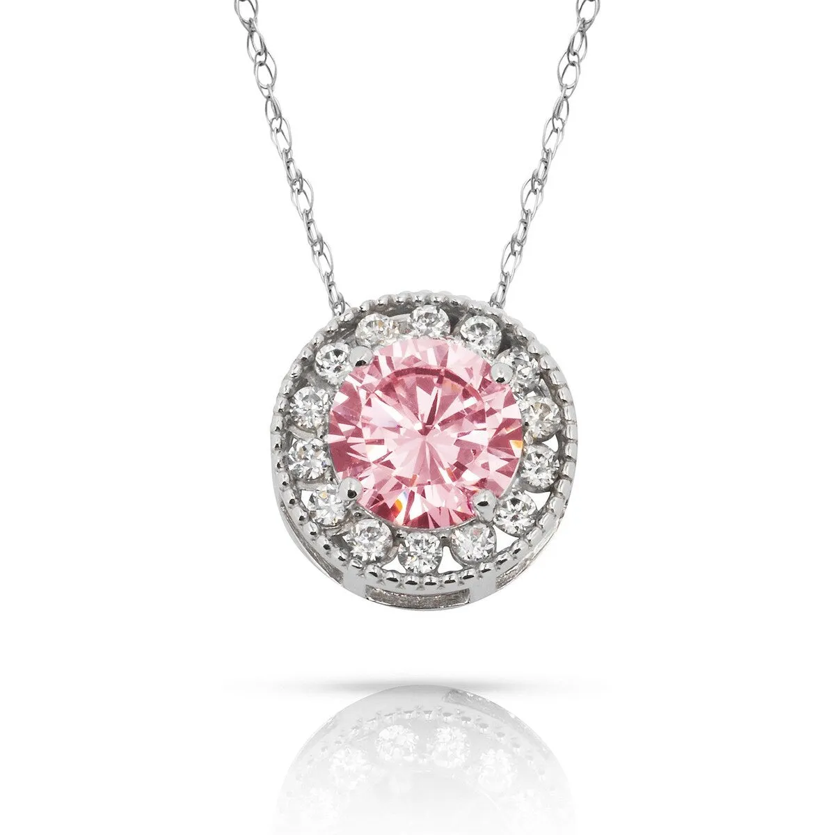 Curata 14k White Gold 18" Birthstone Round Cubic Zirconia Halo Floating Pendant Necklace sold by Zulily product image thumbnail 2