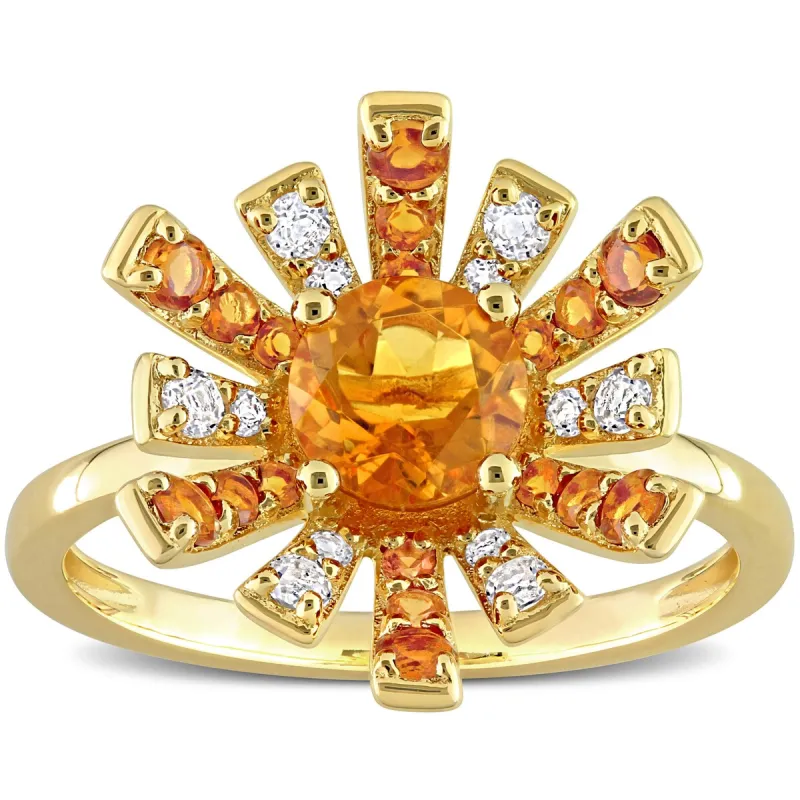 Miadora Madeira Citrine and White Topaz Floral Cluster Ring in 18kt Yellow Plated Sterling Silver sold by Zulily