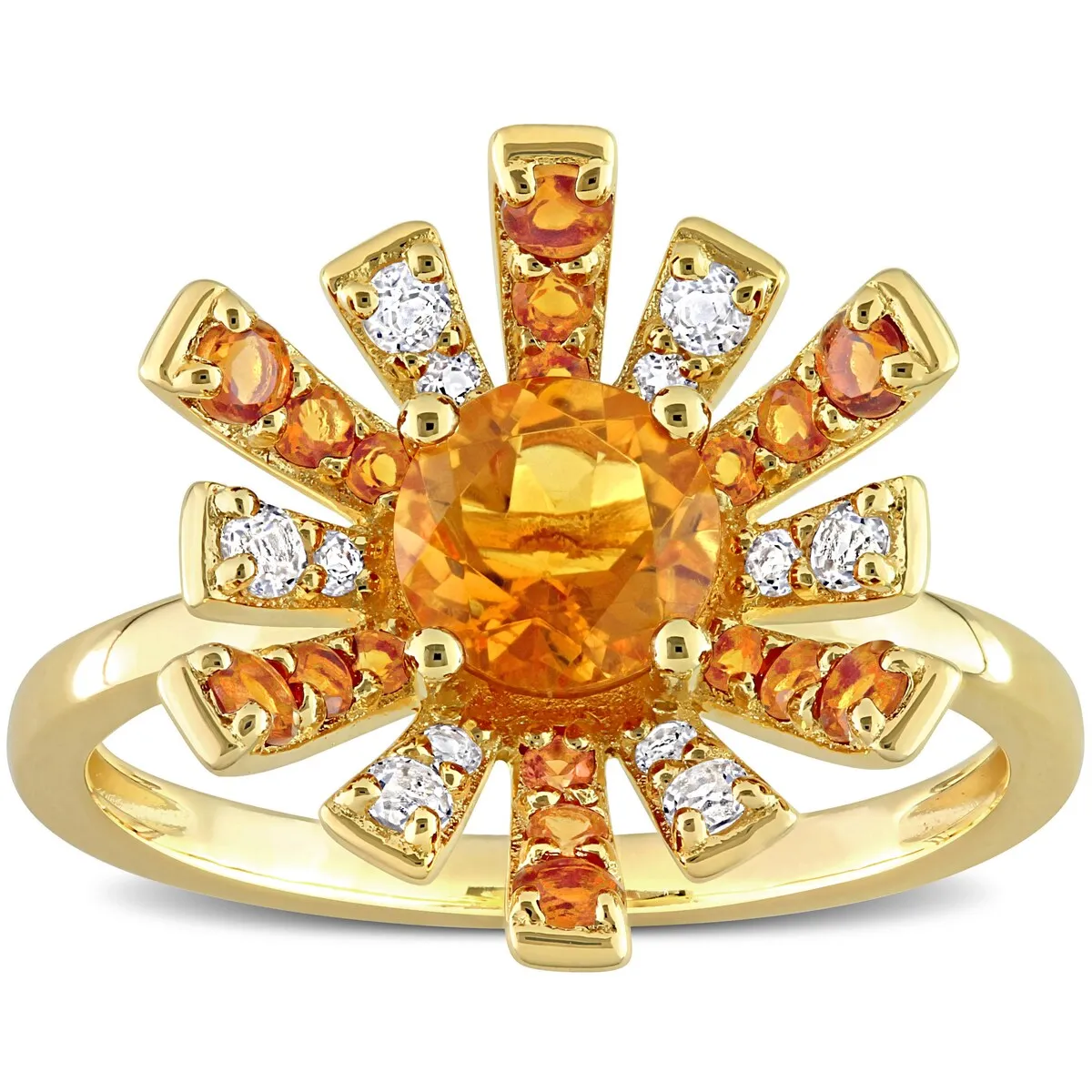Miadora Madeira Citrine and White Topaz Floral Cluster Ring in 18kt Yellow Plated Sterling Silver sold by Zulily