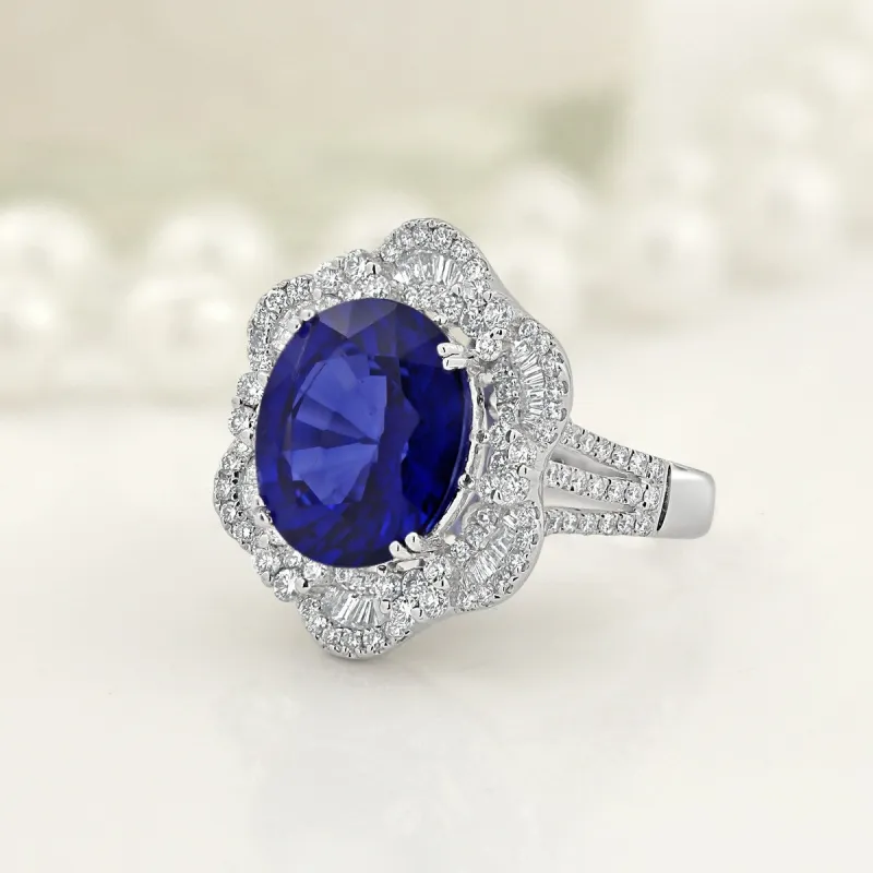 Auriya 18k Gold Vintage 7.75ct Oval Sapphire Halo Diamond Engagement Ring 1 1/4ct TDW sold by Zulily