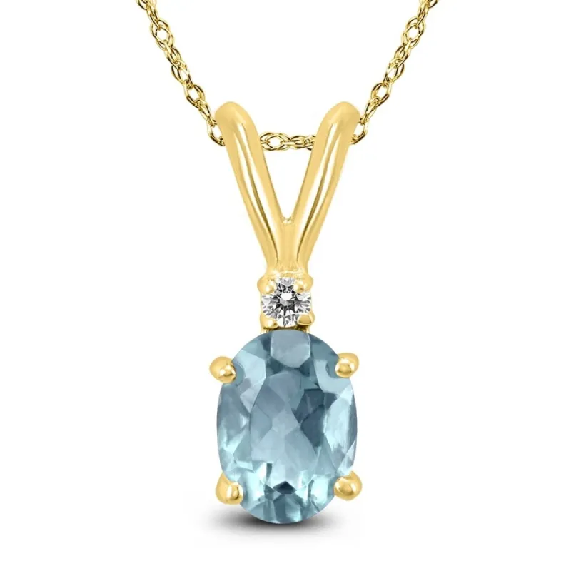 14K Yellow Gold 6x4MM Oval Aquamarine and Diamond Pendant sold by Zulily